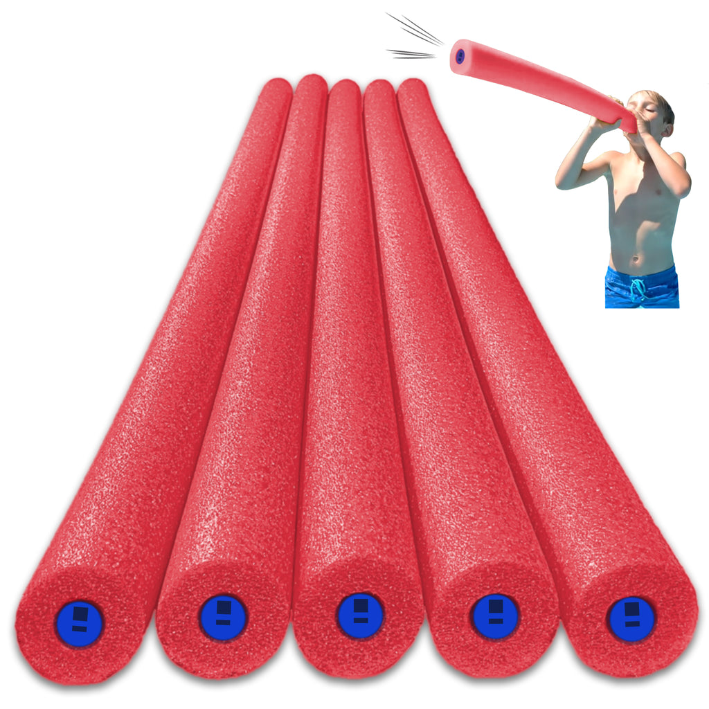 Tootle Noodle 5 Pack Foam Pool Noodles with Built-In Whistle, Buoyant, and Fun for Kids Water Play Pool Parties