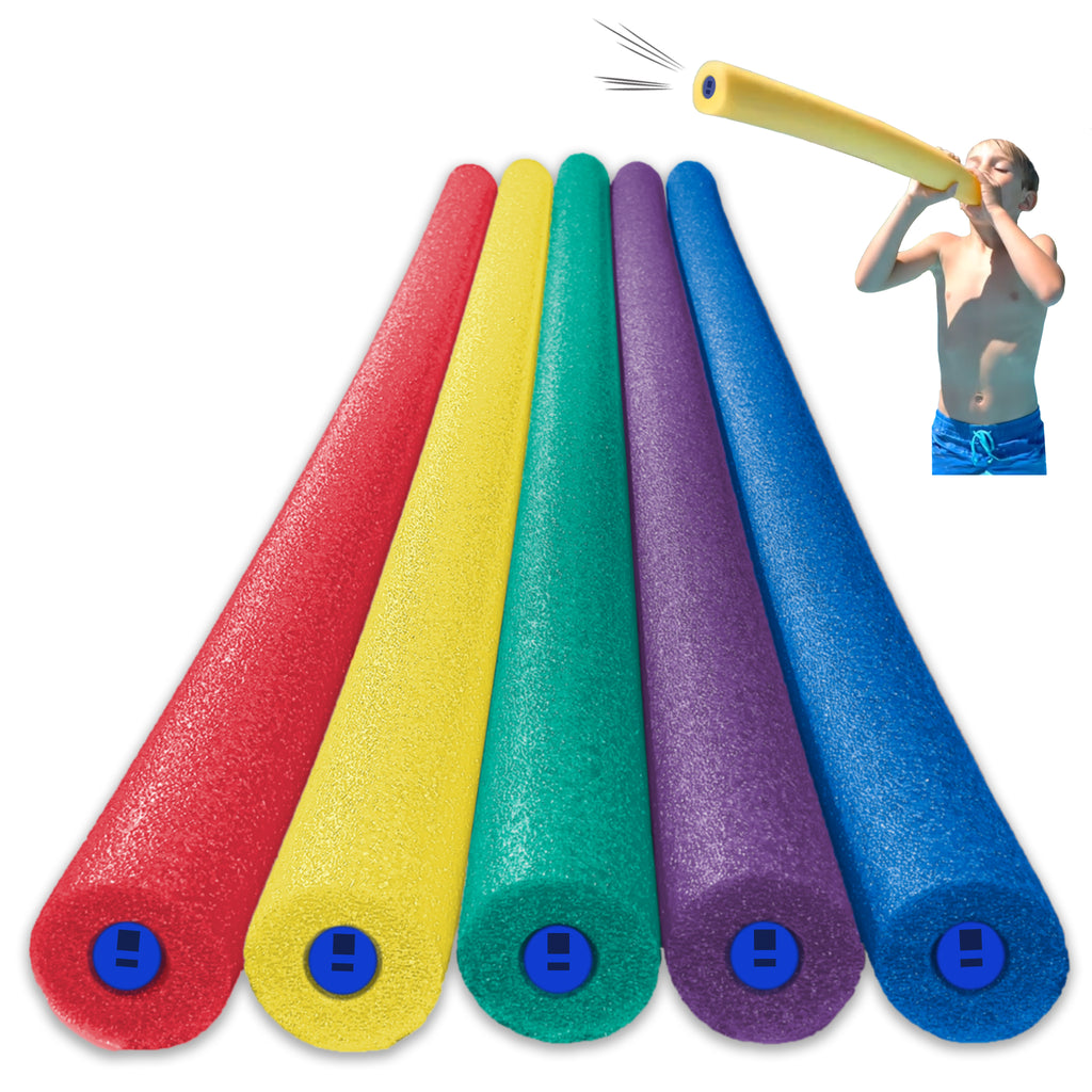 Tootle Noodle 5 Pack Foam Pool Noodles with Built-In Whistle, Buoyant, and Fun for Kids Water Play Pool Parties