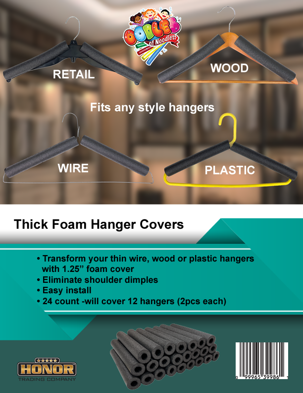 Foam Hanger Covers - Gray Foam, Pack of 24, Slip Preventer, Thick Covers for Hangers, No Dimples